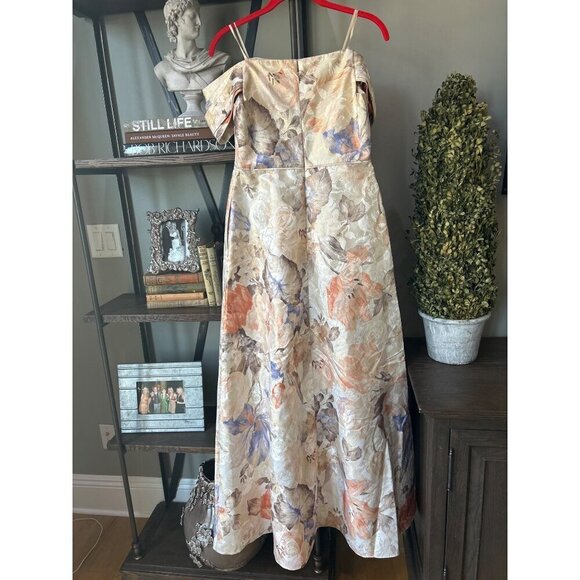 Aidan Mattox Floral Jacquard Off Shoulder Gown Ivory Womens Size 6 - Picture 8 of 11